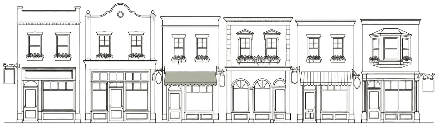 A row of independent shopfronts.